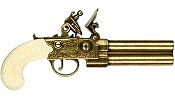 Colonial Double Barrel Flintlock Gold & Ivory Finish Replica Non-Firing Pistol