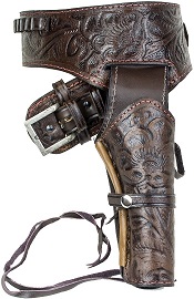 Deluxe Tooled Antiqued Brown Leather Western Holster-Large